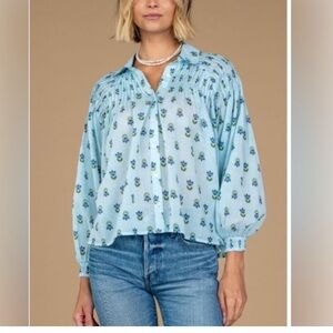 Olivia James The Label Floral Peyton Tulip Baby Blue Top , Size Medium